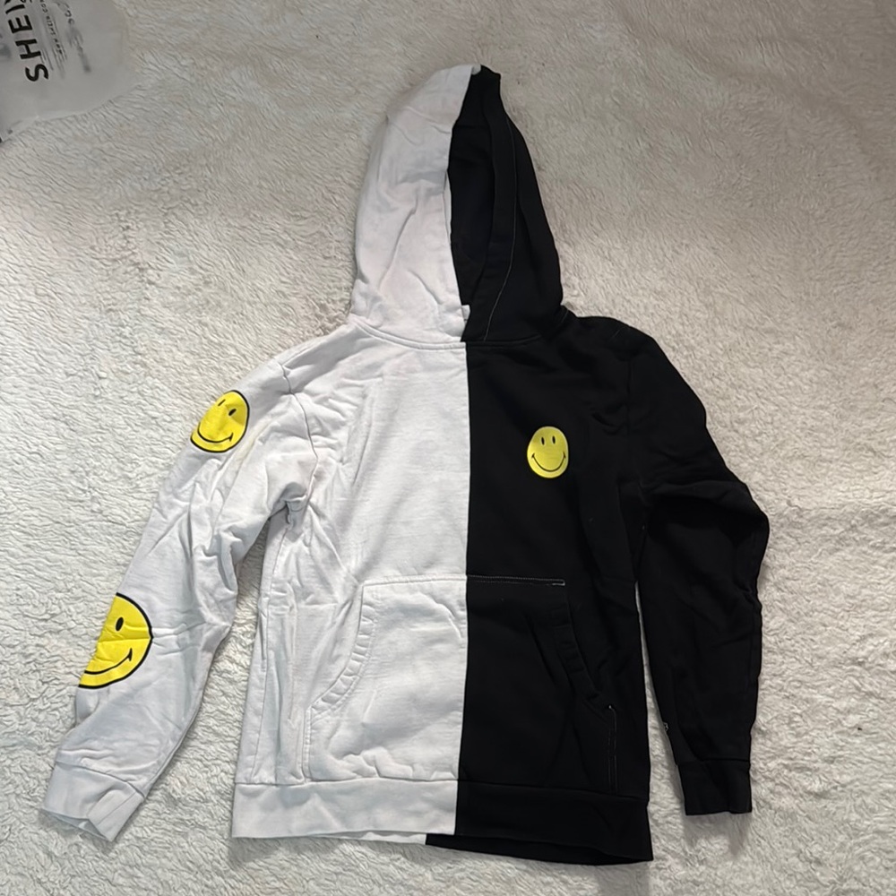 Black and White Hoodie with Smiley Design